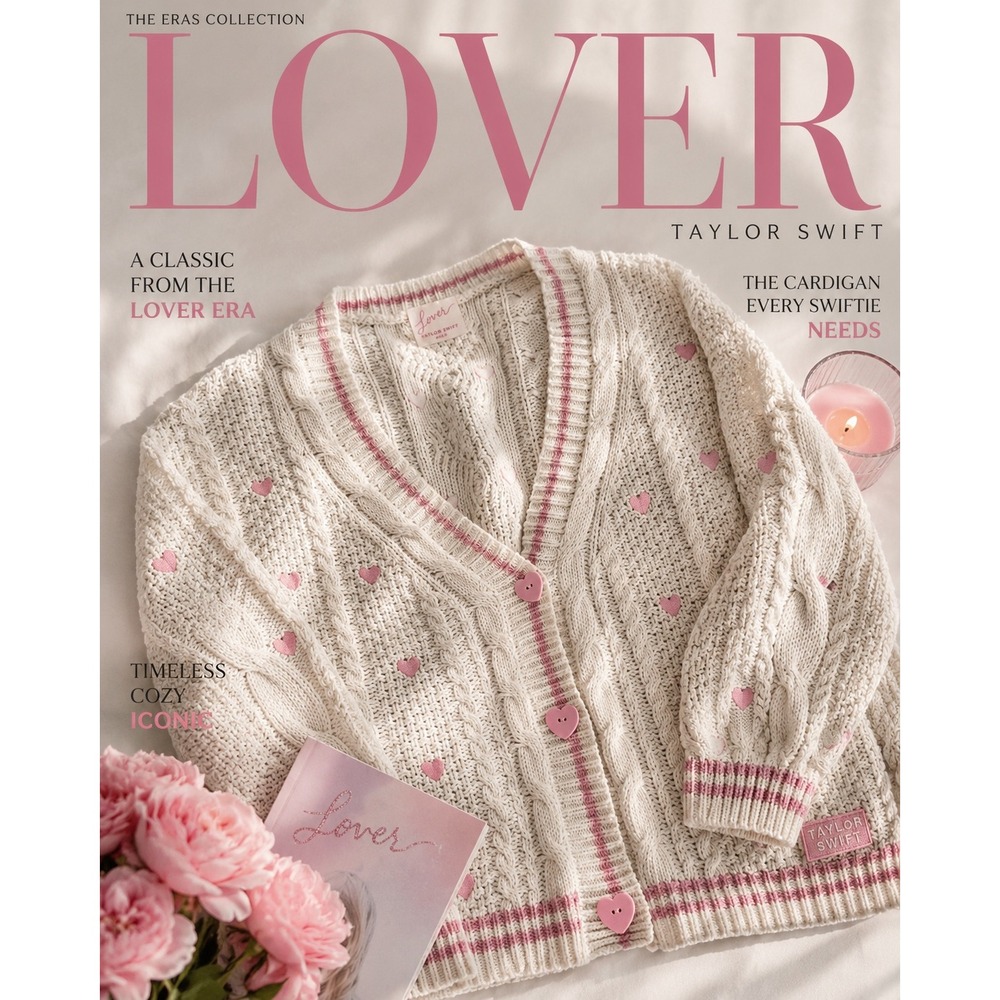 Taylor Swift Lover Cardigan Heart Button Cable Knit Sweater MD/LG